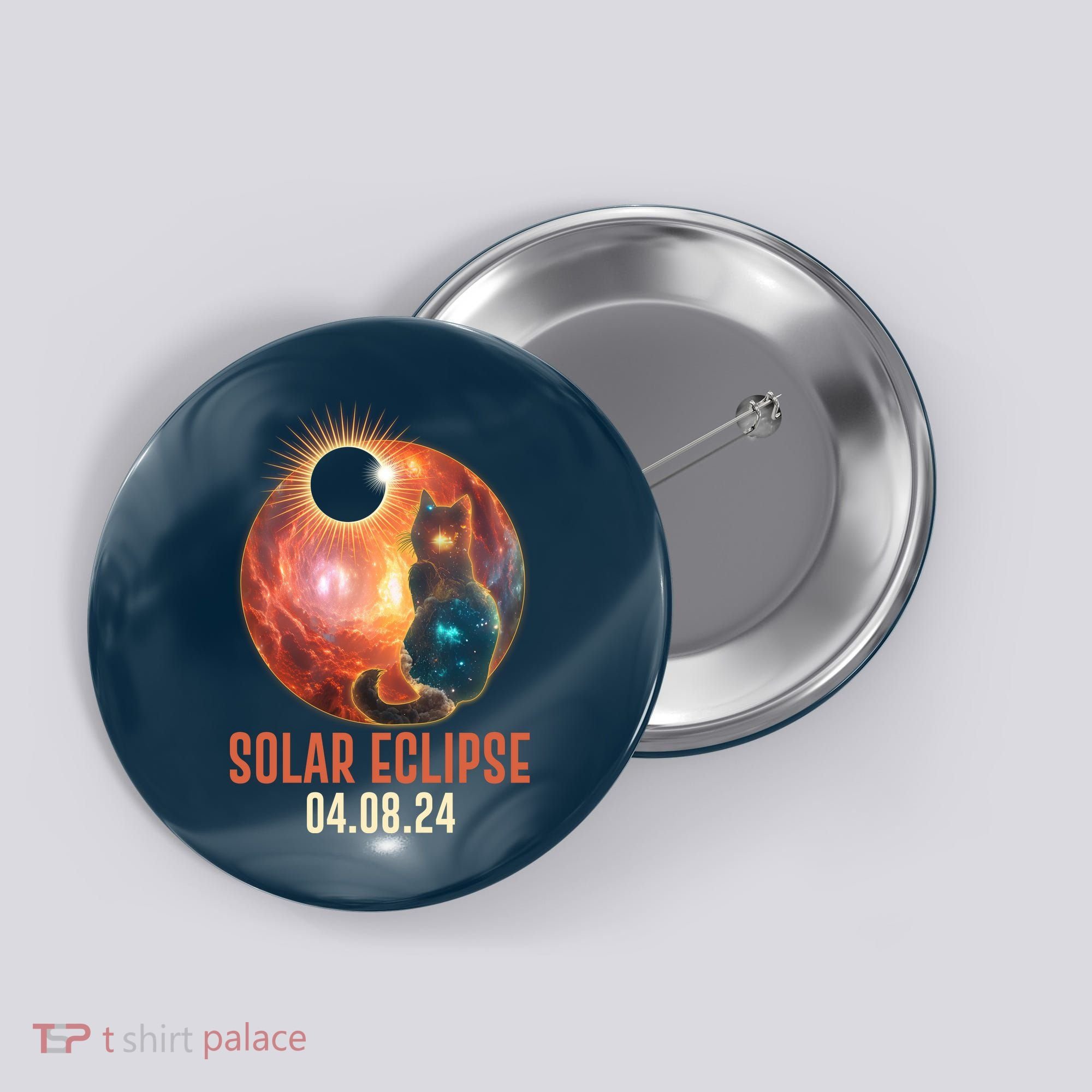 Total Solar Eclipse Galaxy Space Cat Button
