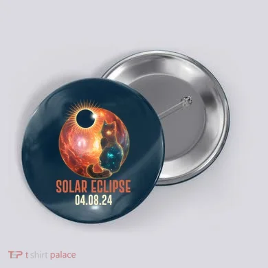 Total Solar Eclipse Galaxy Space Cat Button