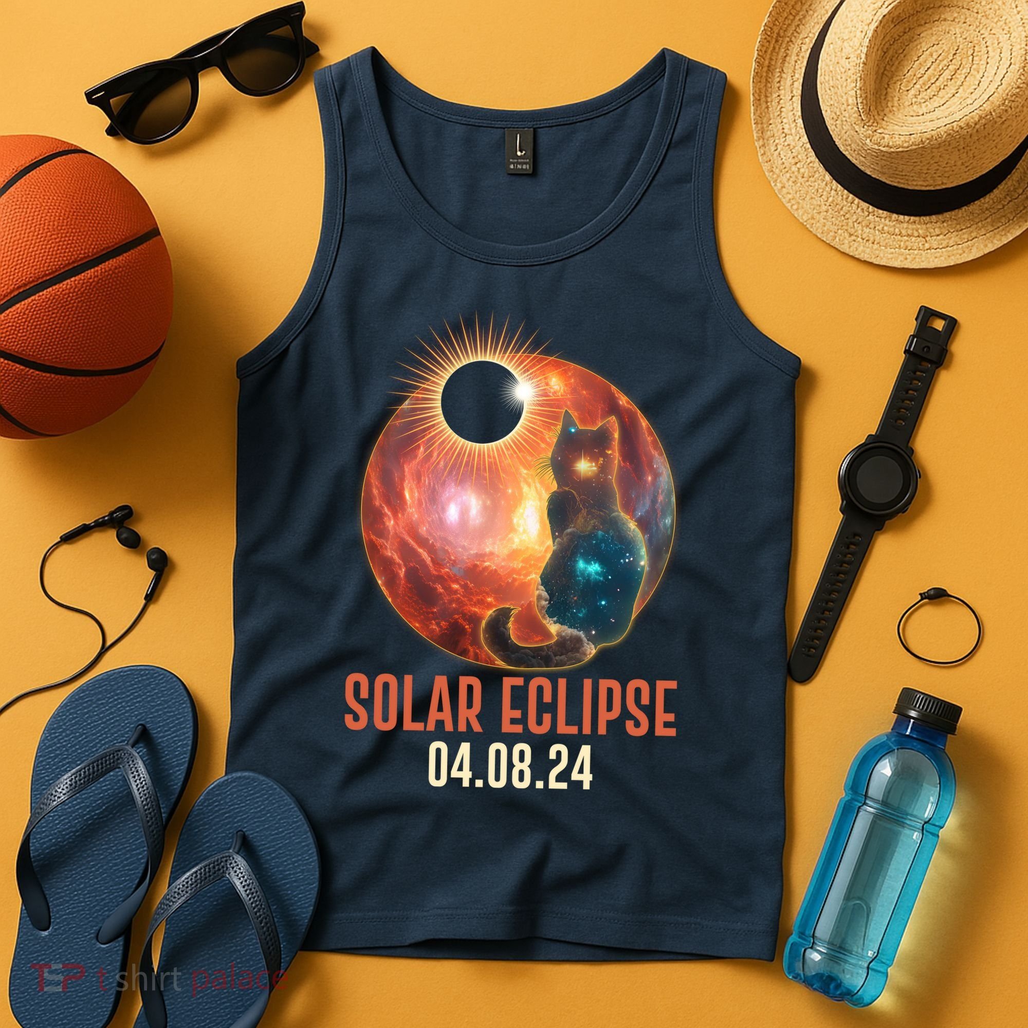 Total Solar Eclipse Galaxy Space Cat Tank Top
