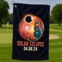 Total Solar Eclipse Galaxy Space Cat Golf Towel thumb 1