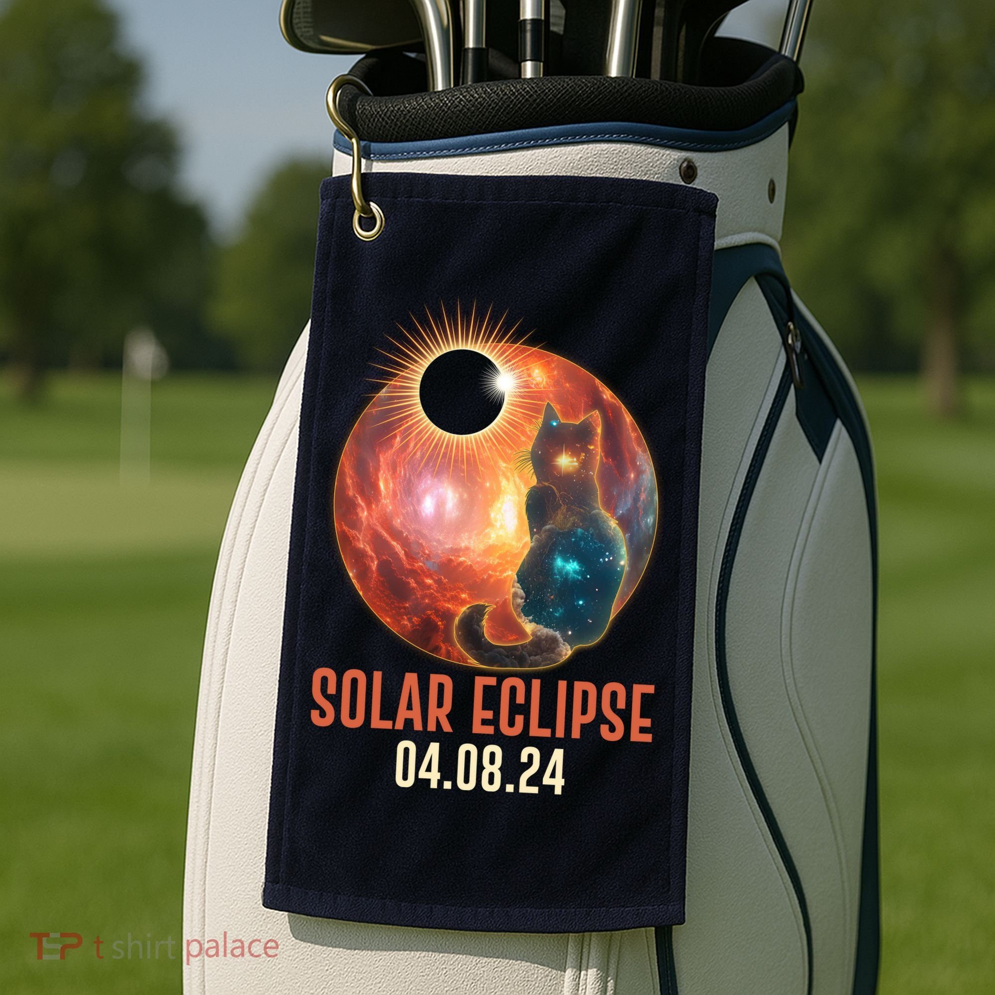 Total Solar Eclipse Galaxy Space Cat Golf Towel