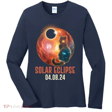 Total Solar Eclipse Galaxy Space Cat Women's Long Sleeve Shirt