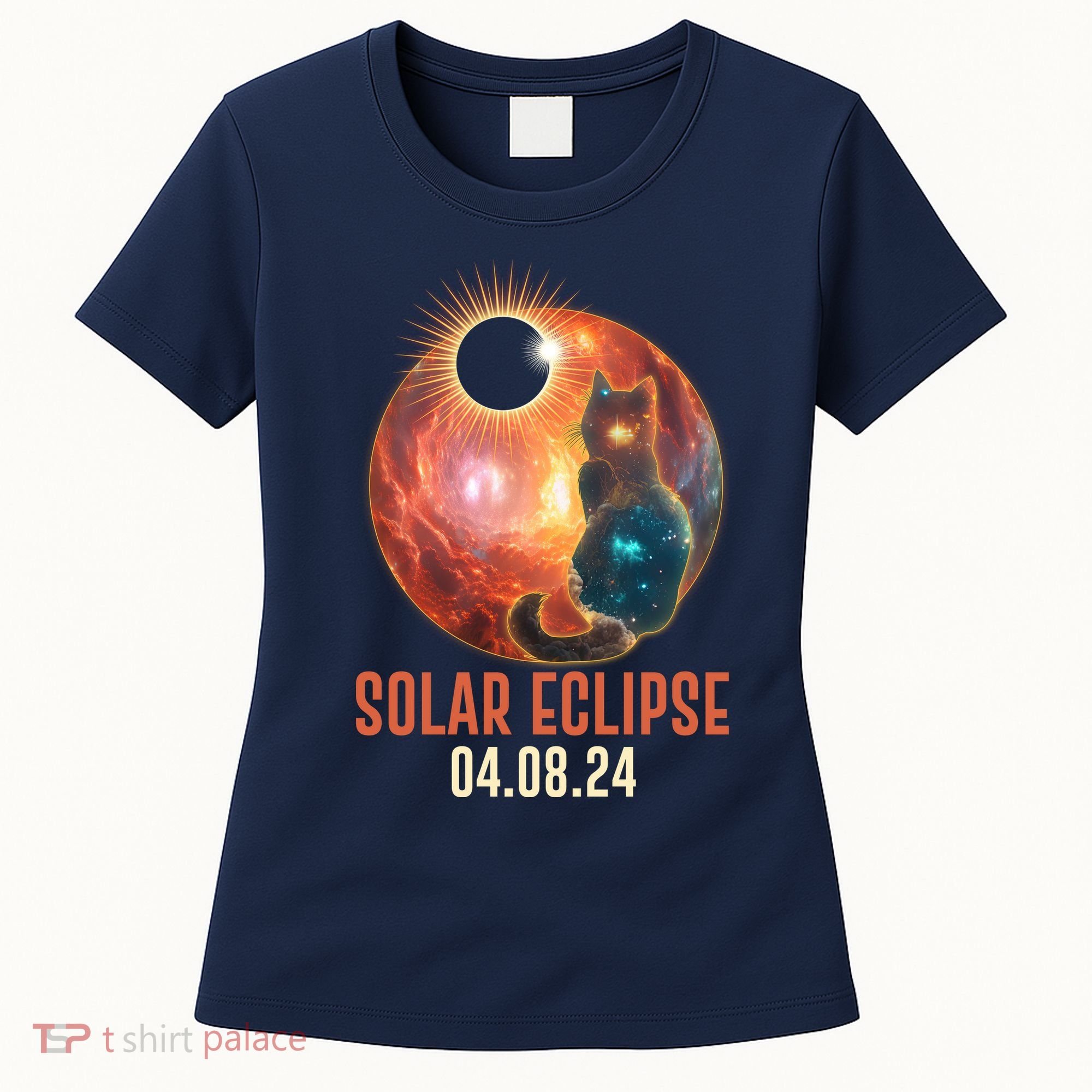 Total Solar Eclipse Galaxy Space Cat Women's T-Shirt