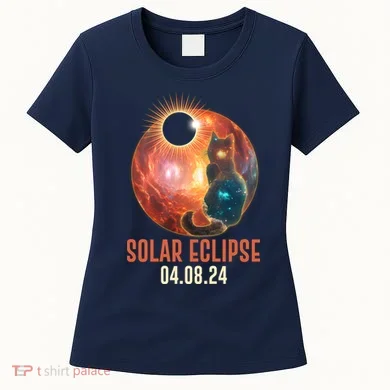 Total Solar Eclipse Galaxy Space Cat Women's T-Shirt