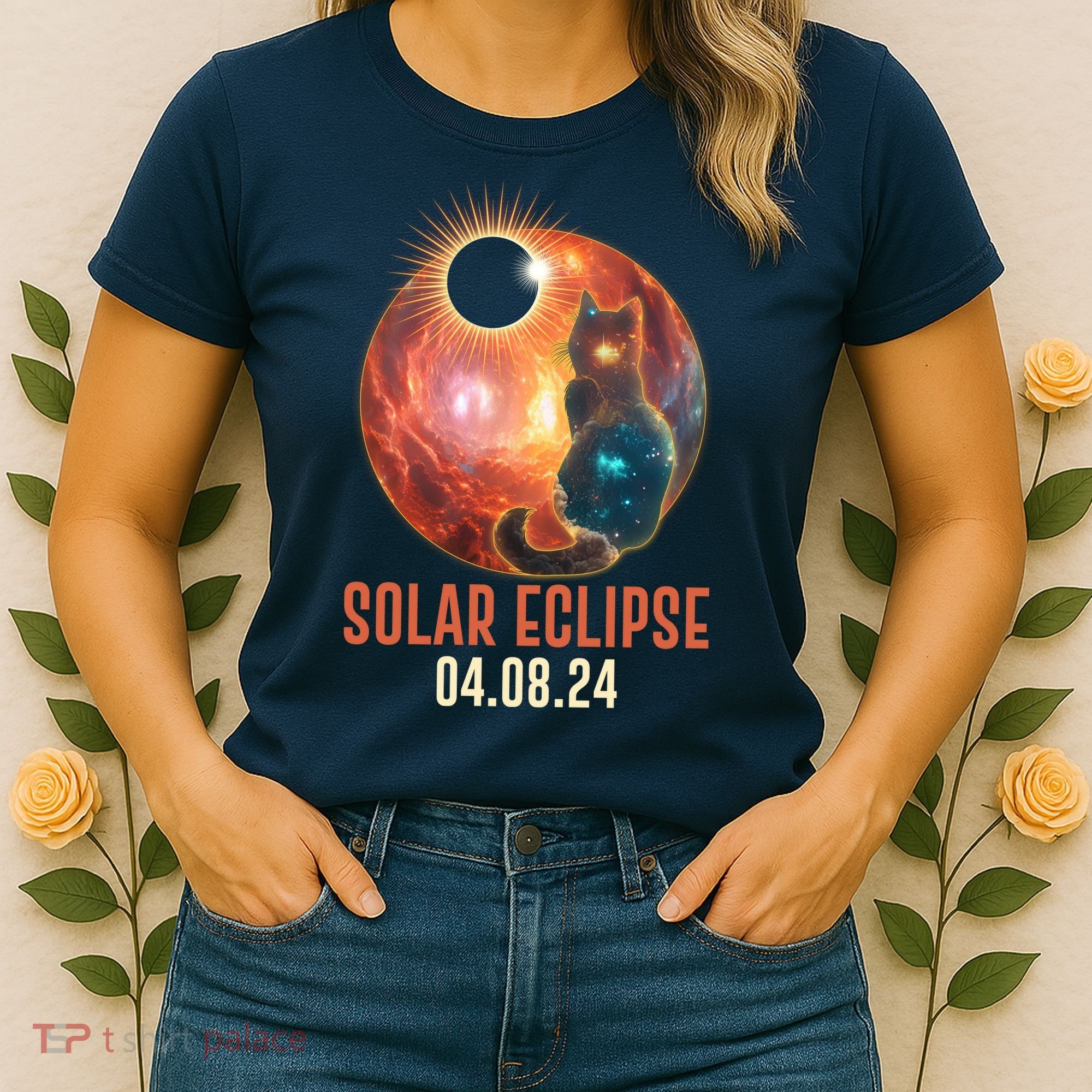 Total Solar Eclipse Galaxy Space Cat Women's T-Shirt