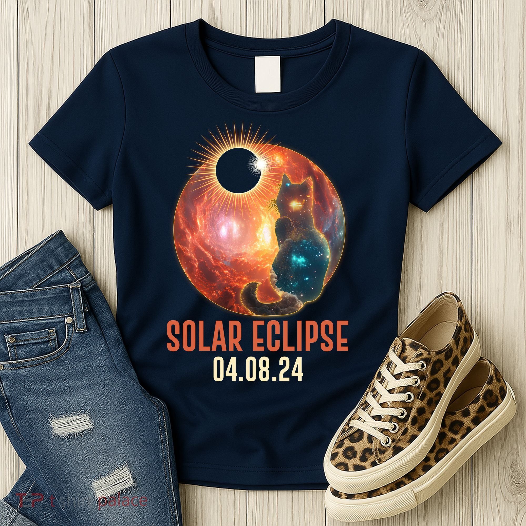 Total Solar Eclipse Galaxy Space Cat Women's T-Shirt