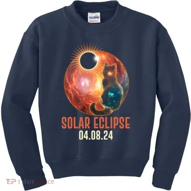Total Solar Eclipse Galaxy Space Cat Kids Sweatshirt