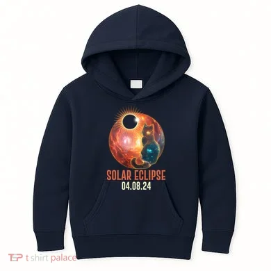 Total Solar Eclipse Galaxy Space Cat Kids Hoodie