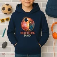Total Solar Eclipse Galaxy Space Cat Kids Hoodie thumb 2