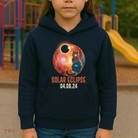 Total Solar Eclipse Galaxy Space Cat Kids Hoodie thumb 3