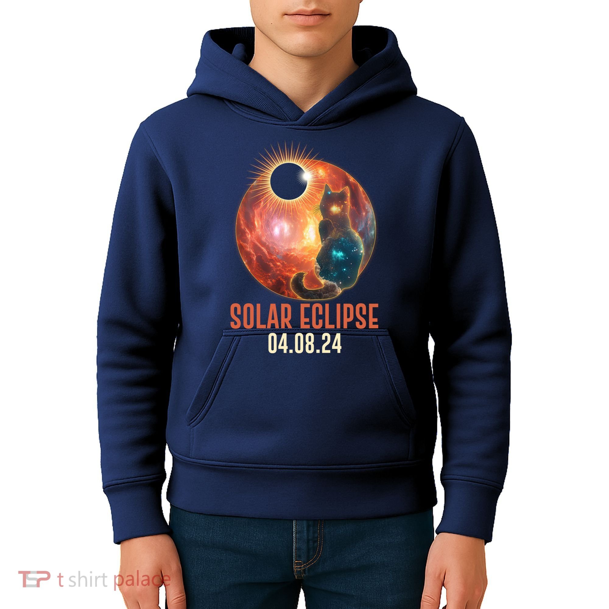 Total Solar Eclipse Galaxy Space Cat Kids Hoodie