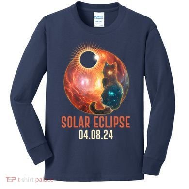 Total Solar Eclipse Galaxy Space Cat Kids Long Sleeve Shirt