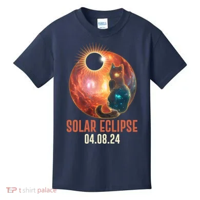Total Solar Eclipse Galaxy Space Cat Kids T-Shirt