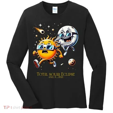 Total solar Eclipse 842024 Sun Flees Moon Eclipse Chase Women's Long Sleeve Shirt
