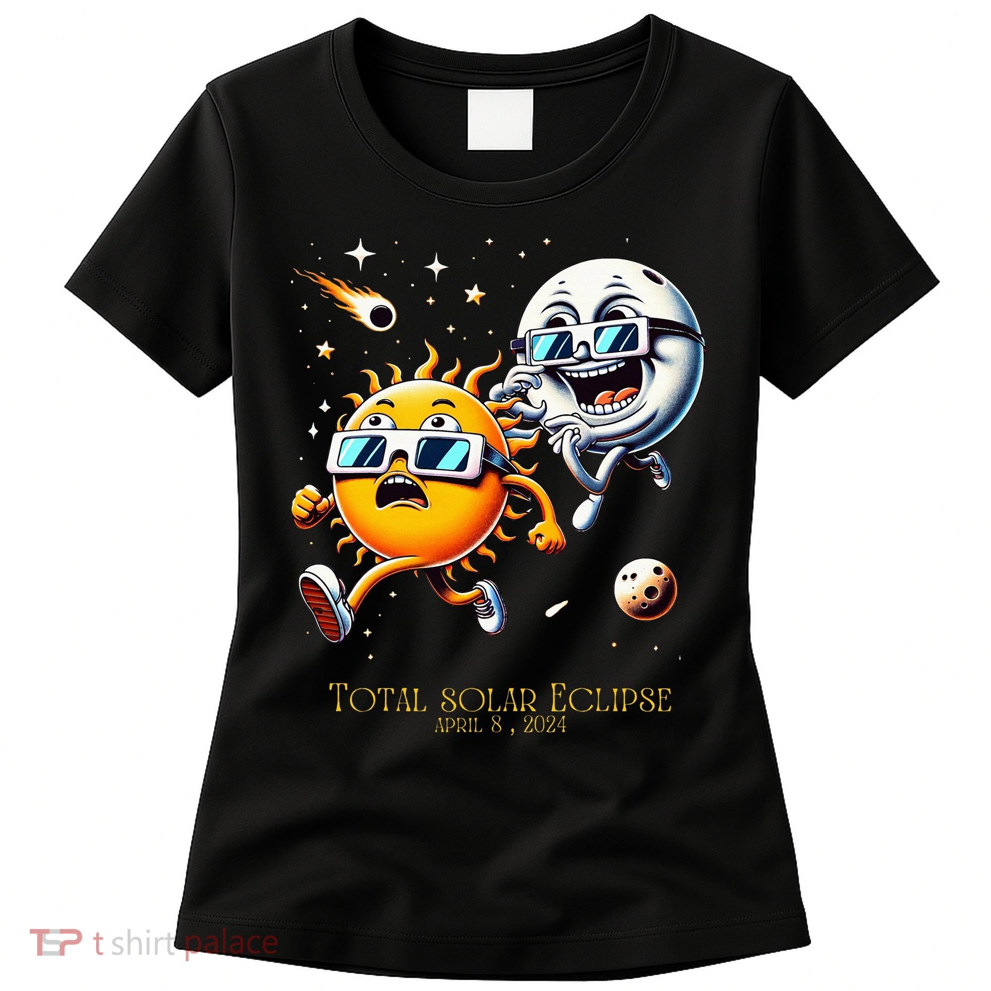 Total solar Eclipse 842024 Sun Flees Moon Eclipse Chase Women's T-Shirt