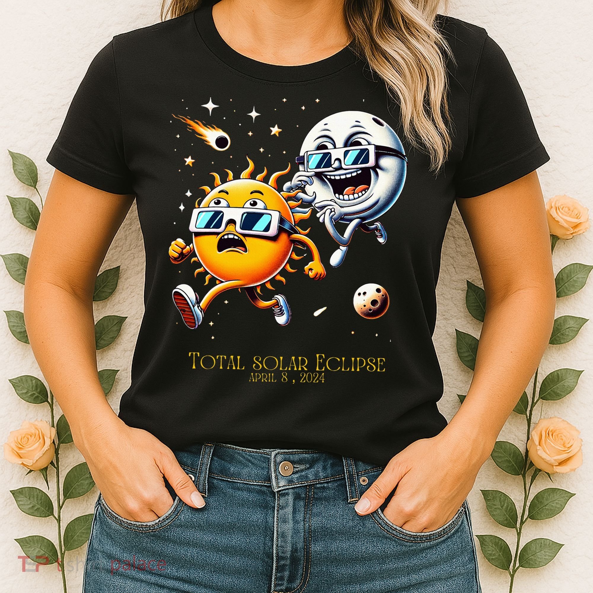 Total solar Eclipse 842024 Sun Flees Moon Eclipse Chase Women's T-Shirt