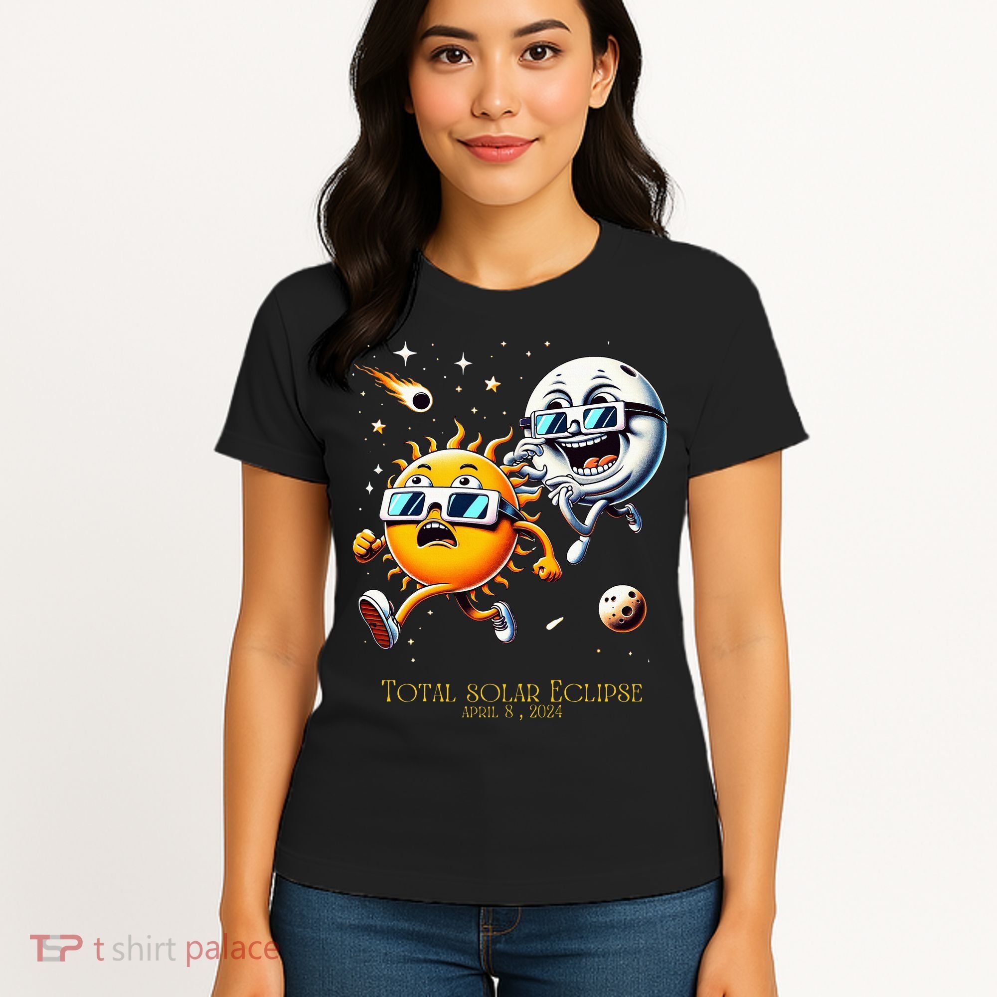 Total solar Eclipse 842024 Sun Flees Moon Eclipse Chase Women's T-Shirt
