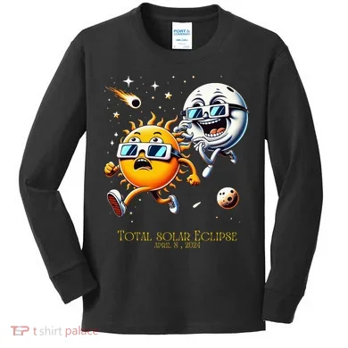 Total solar Eclipse 842024 Sun Flees Moon Eclipse Chase Kids Long Sleeve Shirt