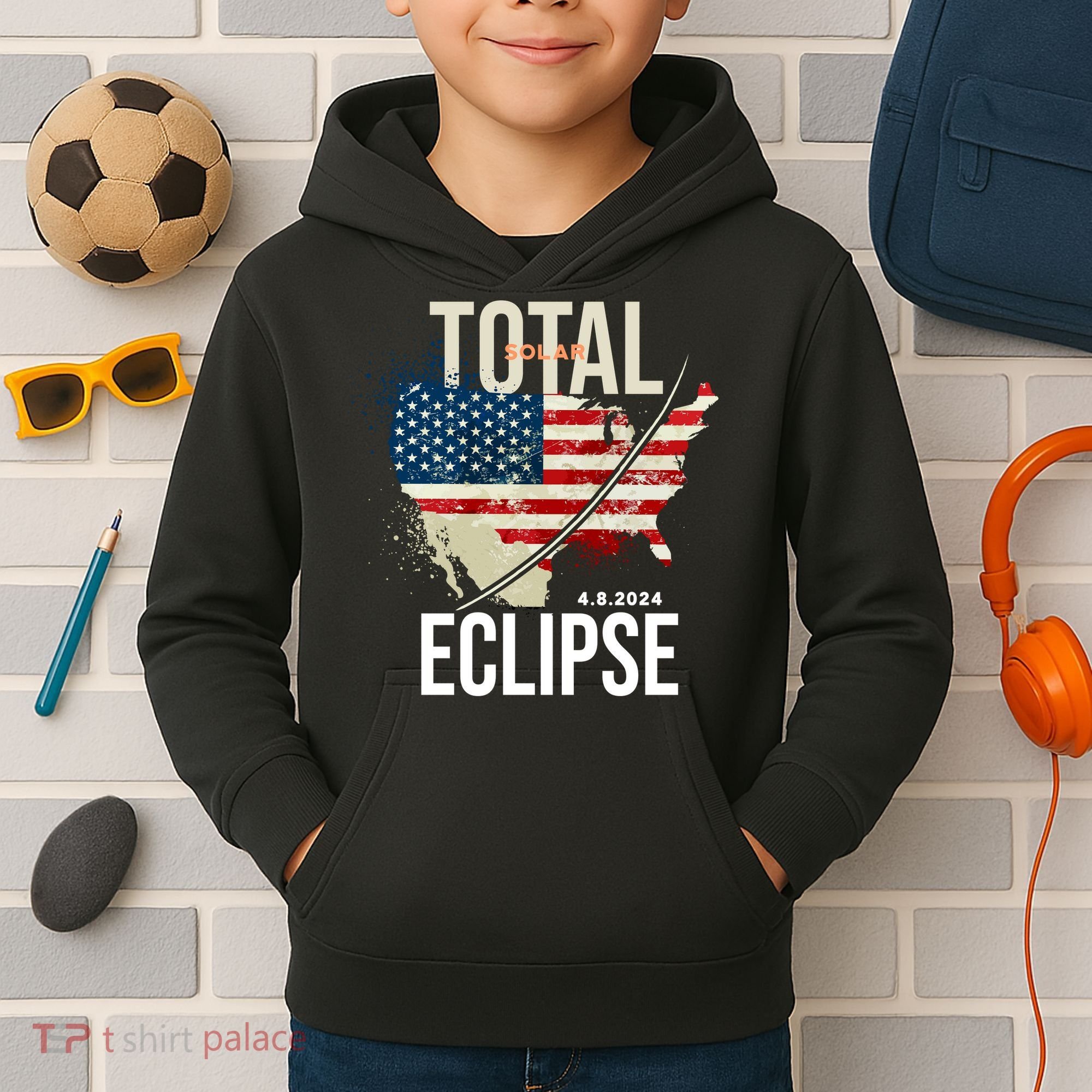 Total Solar Eclipse United States 4.8.2024 Kids Hoodie