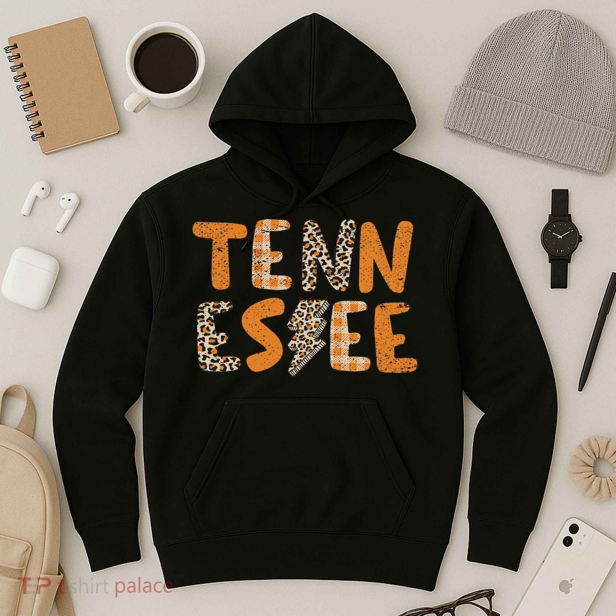 Tennessee State Flag Orange Plaid Leopard Tn Hoodie