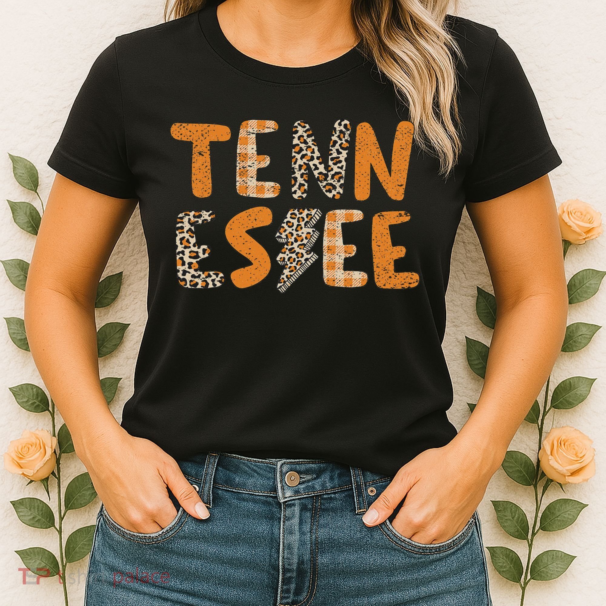 Tennessee State Flag Orange Plaid Leopard Tn Women's T-Shirt