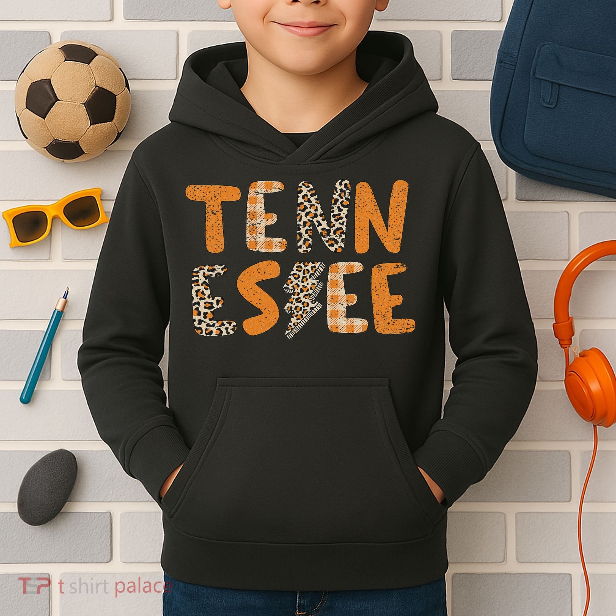 Tennessee State Flag Orange Plaid Leopard Tn Kids Hoodie