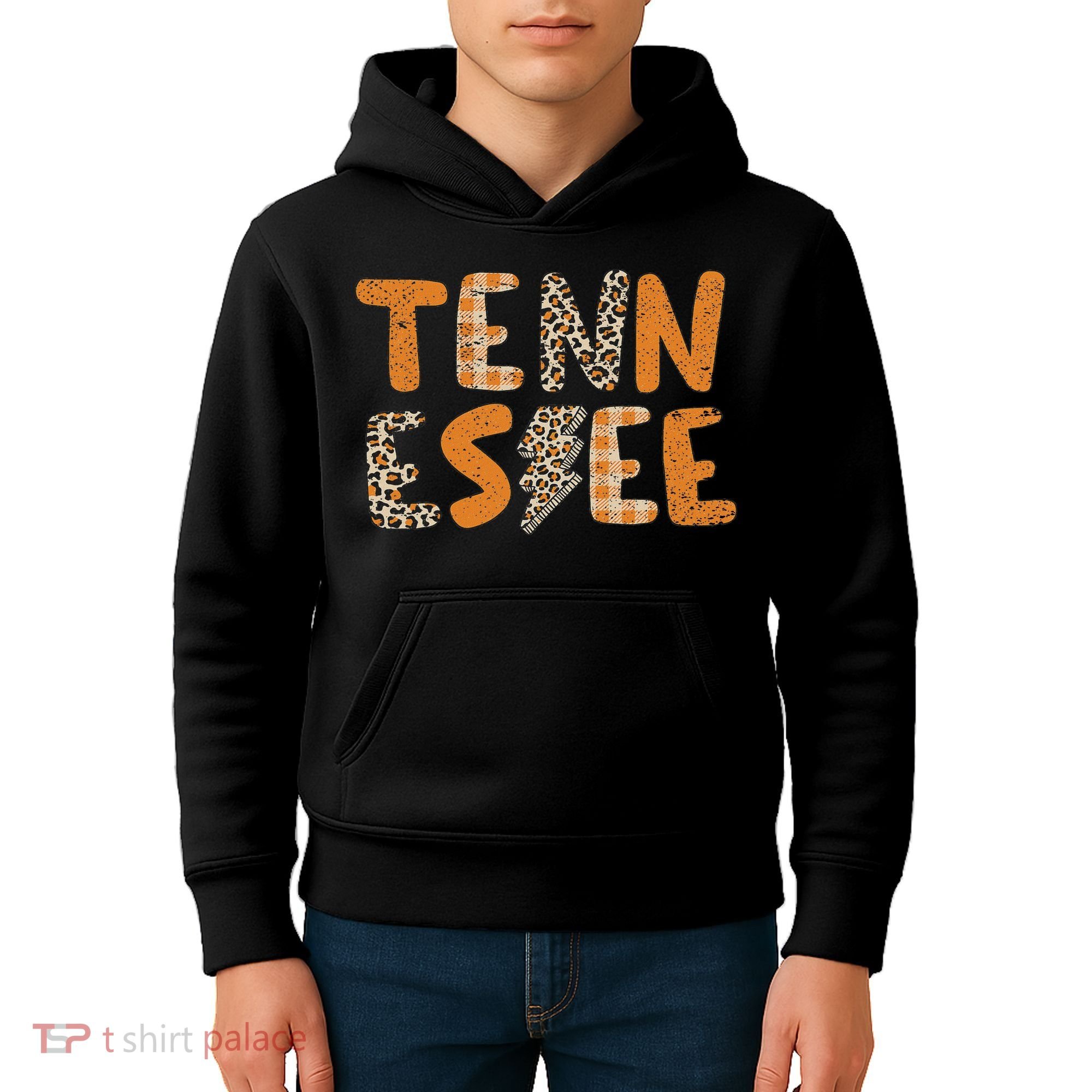 Tennessee State Flag Orange Plaid Leopard Tn Kids Hoodie