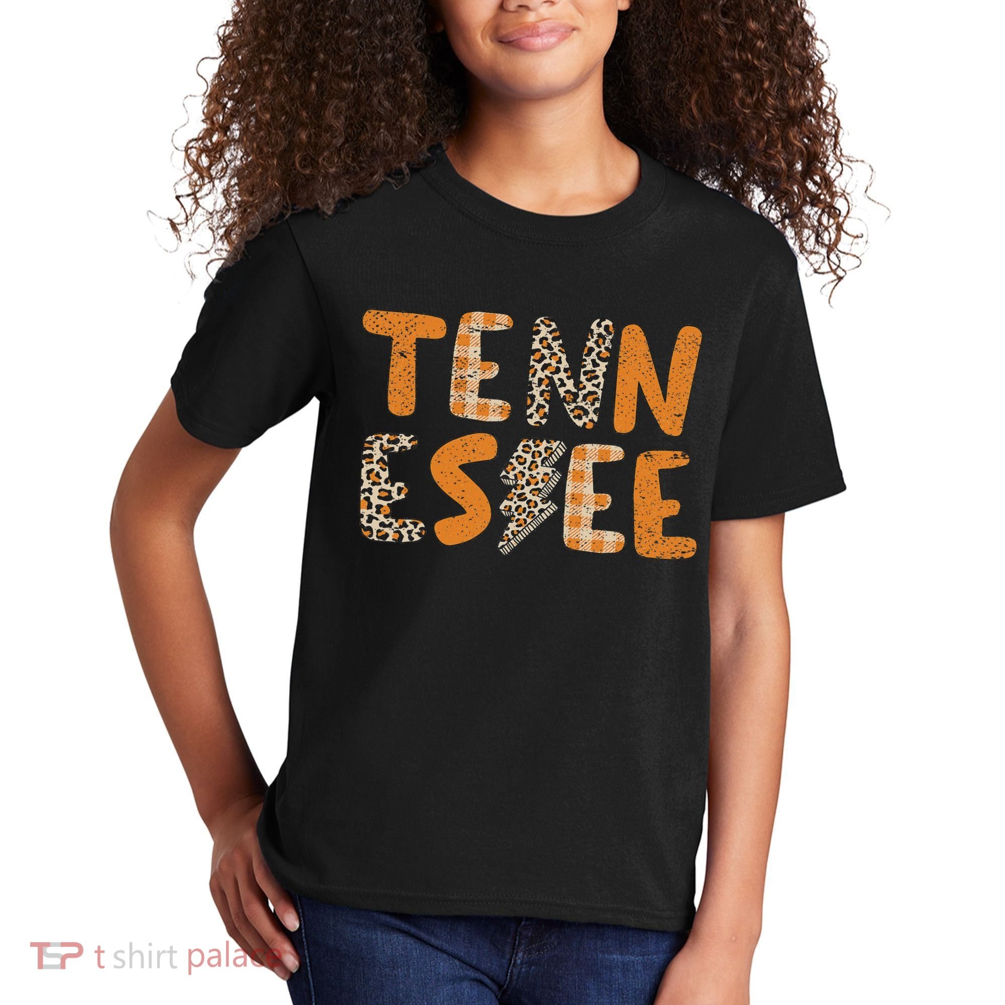 Tennessee State Flag Orange Plaid Leopard Tn Kids T-Shirt