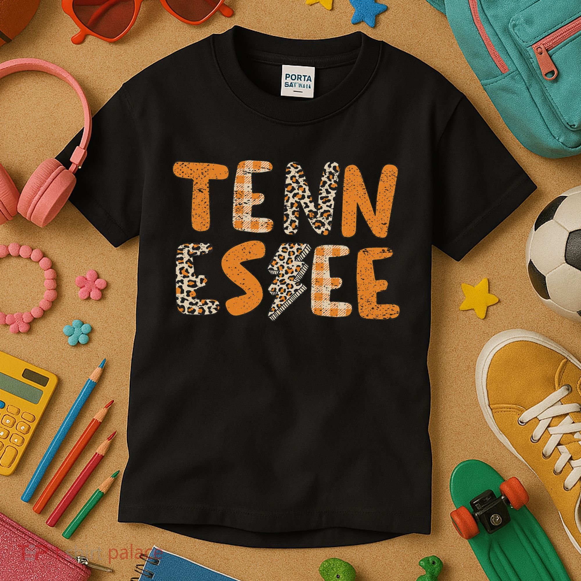 Tennessee State Flag Orange Plaid Leopard Tn Kids T-Shirt