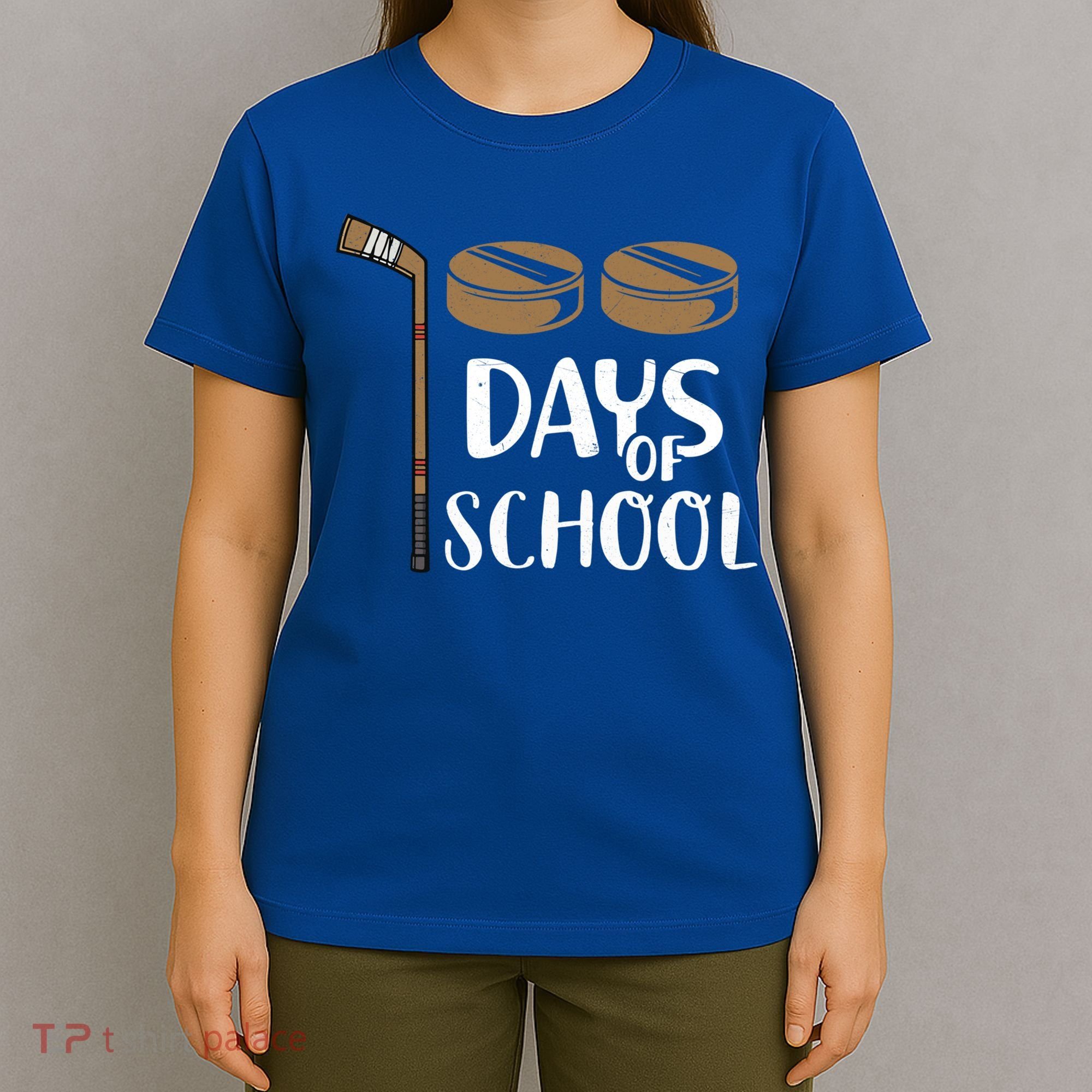 Teachers Students Funny 100th Day Of School Hockey Gift T-Shirt