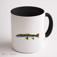 Trout Silhouette Fly Fishing Sunset Lake Coffee Mug thumb 1