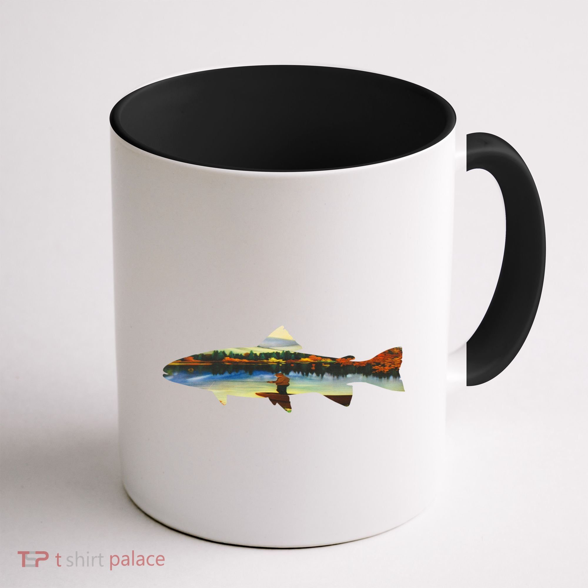 Trout Silhouette Fly Fishing Sunset Lake Coffee Mug