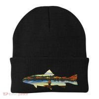 Trout Silhouette Fly Fishing Sunset Lake Beanie thumb 0