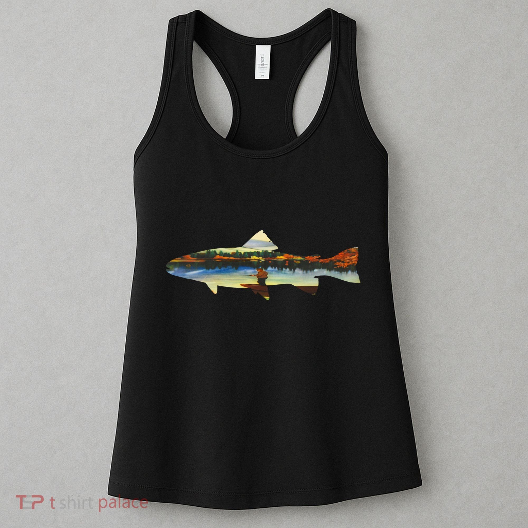 Trout Silhouette Fly Fishing Sunset Lake Women's Tank Top