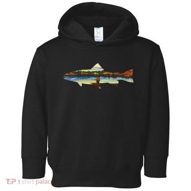 Trout Silhouette Fly Fishing Sunset Lake Toddler Hoodie