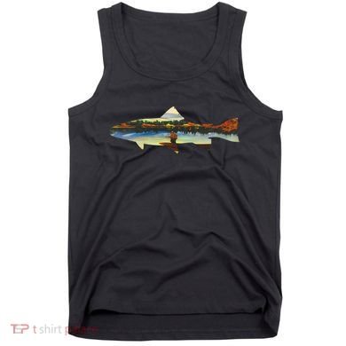 Trout Silhouette Fly Fishing Sunset Lake Tank Top
