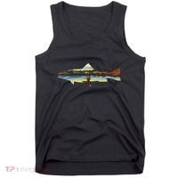 Trout Silhouette Fly Fishing Sunset Lake Tank Top thumb 0