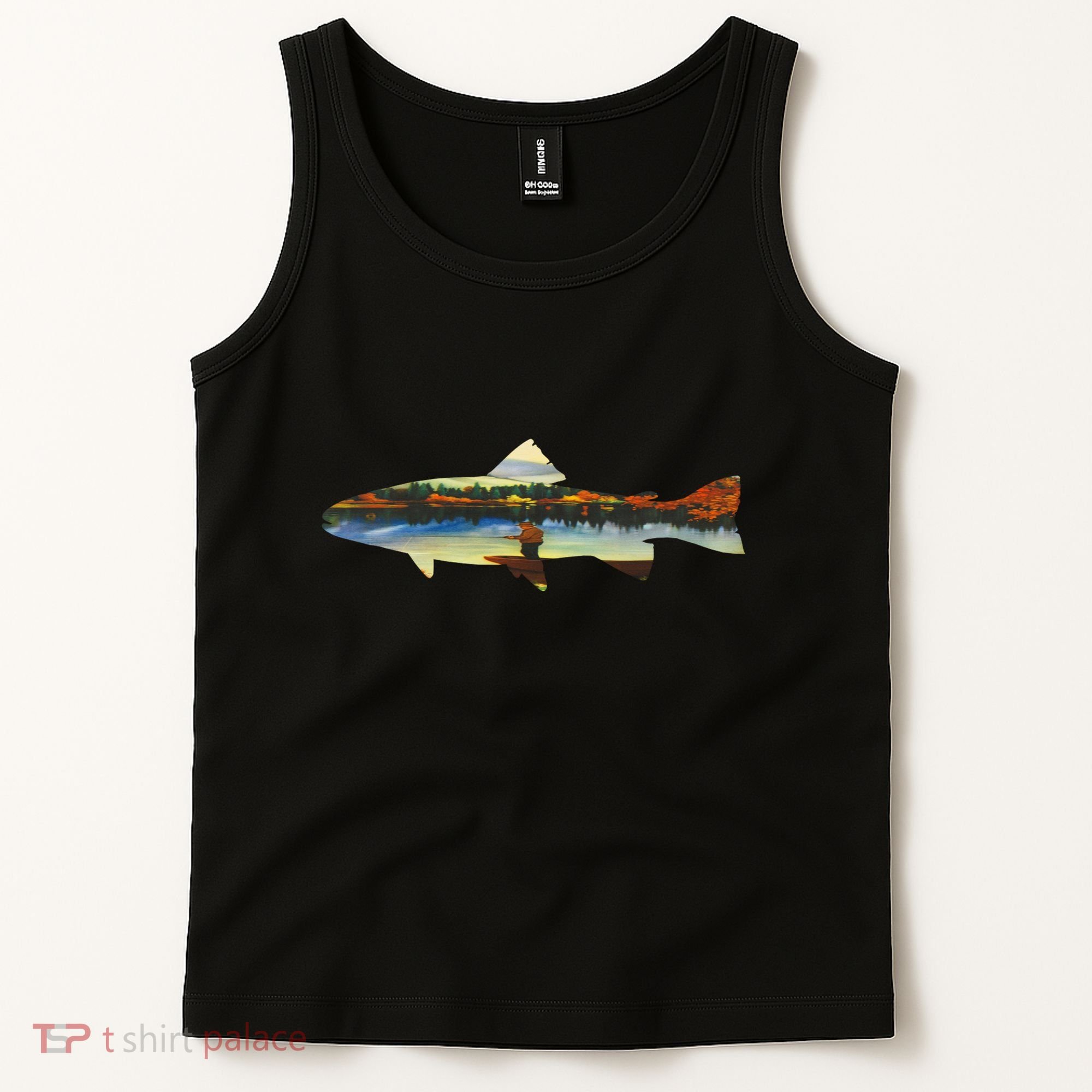 Trout Silhouette Fly Fishing Sunset Lake Tank Top