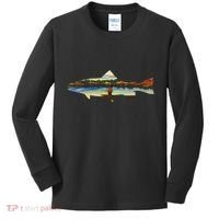 Trout Silhouette Fly Fishing Sunset Lake Kids Long Sleeve Shirt thumb 0