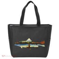 Trout Silhouette Fly Fishing Sunset Lake Tote Bag thumb 0