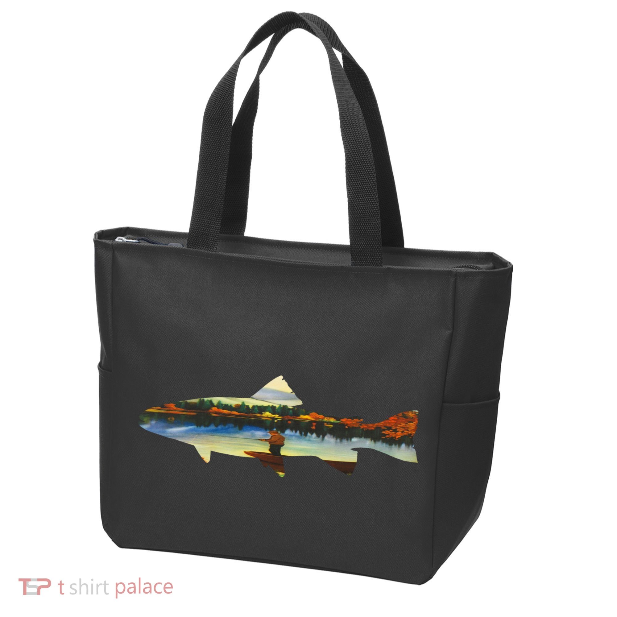 Trout Silhouette Fly Fishing Sunset Lake Tote Bag