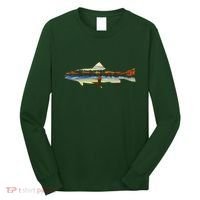 Trout Silhouette Fly Fishing Sunset Lake Long Sleeve Shirt thumb 0