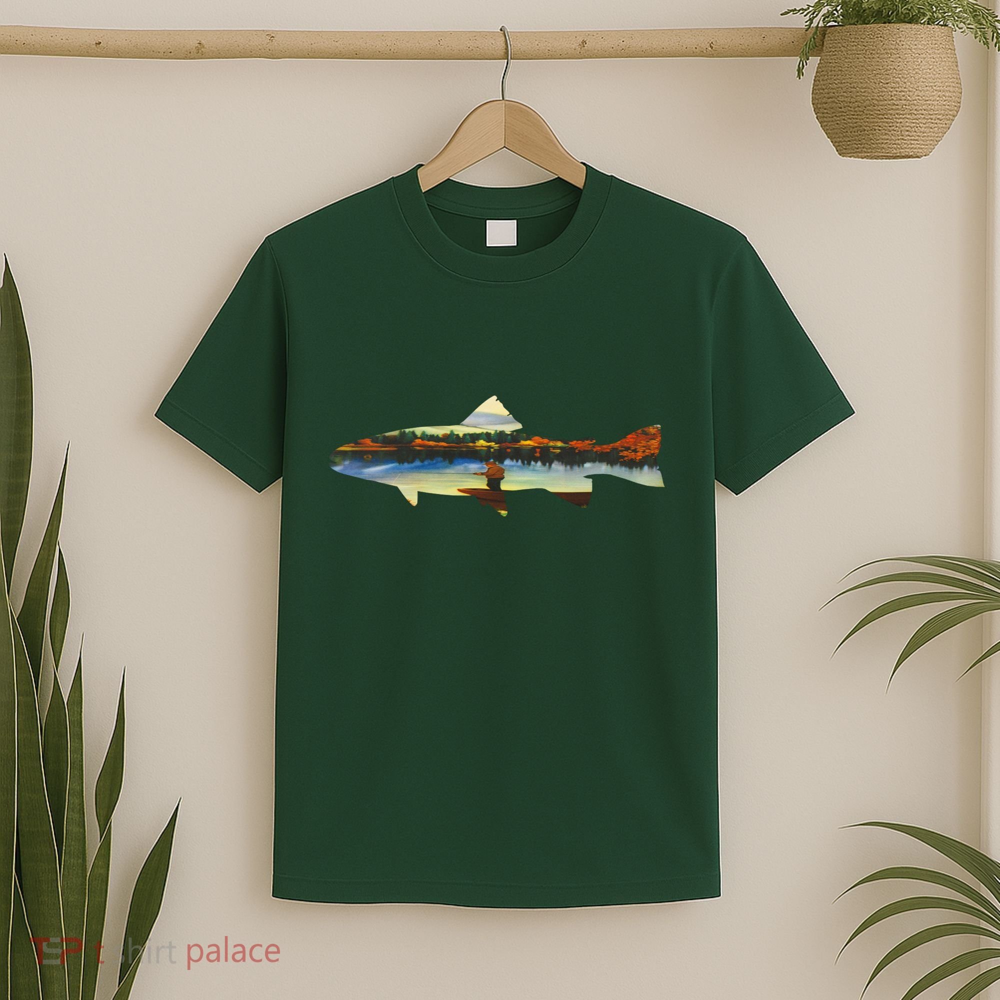 Trout Silhouette Fly Fishing Sunset Lake T-Shirt