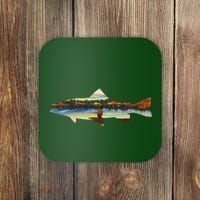 Trout Silhouette Fly Fishing Sunset Lake Coaster thumb 0