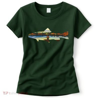 Trout Silhouette Fly Fishing Sunset Lake Women's T-Shirt