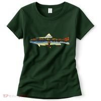 Trout Silhouette Fly Fishing Sunset Lake Women's T-Shirt thumb 0