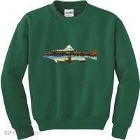 Trout Silhouette Fly Fishing Sunset Lake Kids Sweatshirt thumb 0