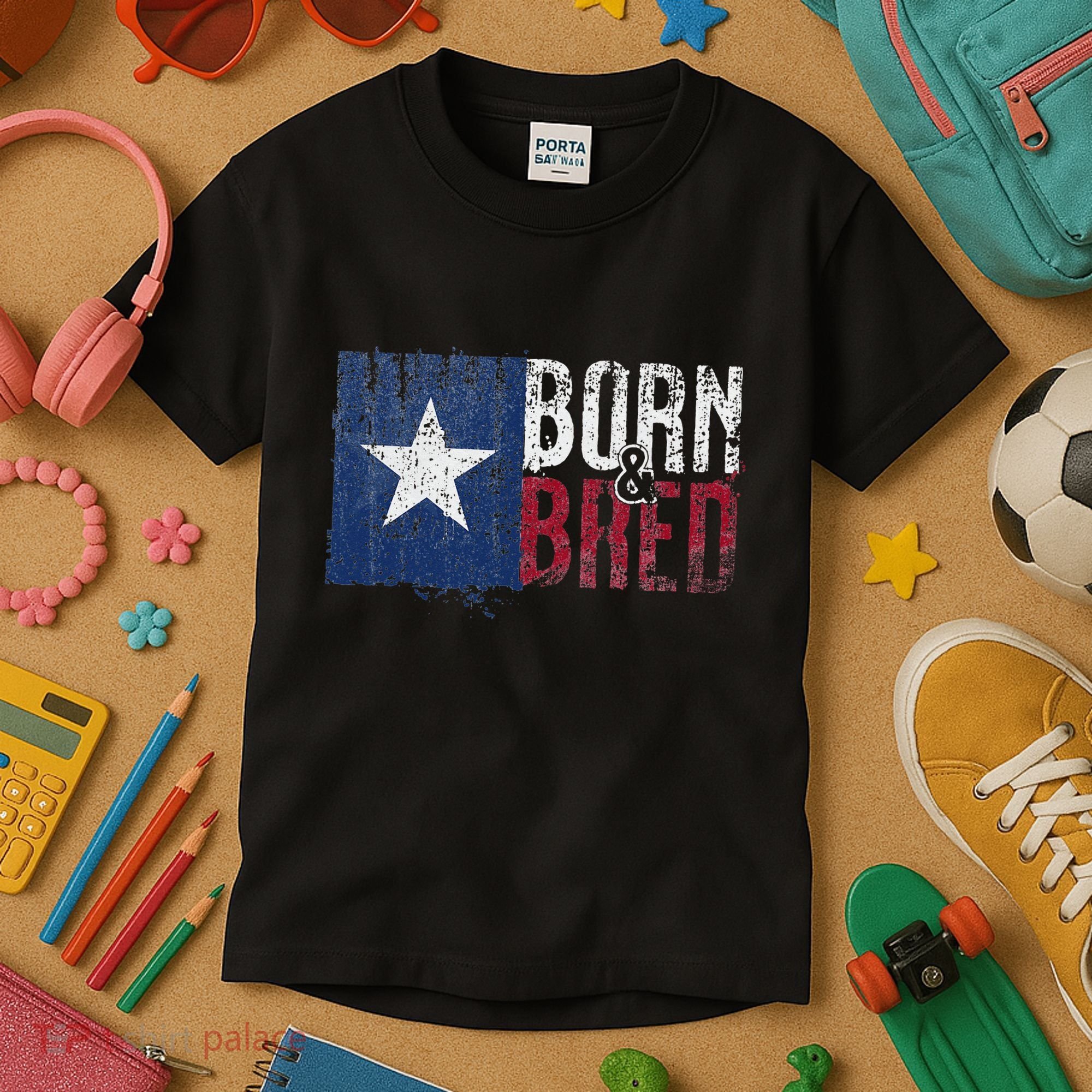 Texas State Flag Pride Born & Bred Native Home Kids T-Shirt