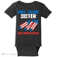 Trade Sister For Firecrackers Funny 4th Of July Baby Bodysuit thumb 0