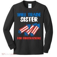 Trade Sister For Firecrackers Funny 4th Of July Kids Long Sleeve Shirt thumb 0